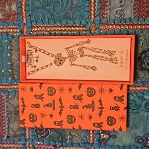 Piper.K gold plated funny bone skeleton necklace rhinestones new Halloween